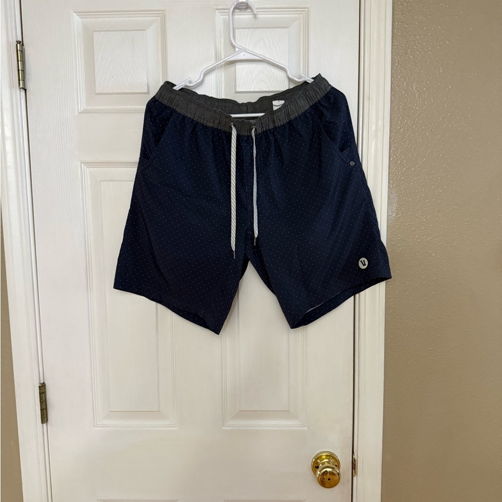 Vuori Navy Athletic Shorts with Gray Waistband